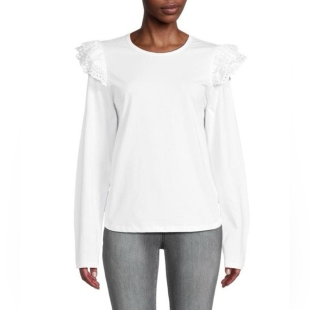 Joe's Jeans White Ruffle Shoulder Long Sleeve Top NWOT